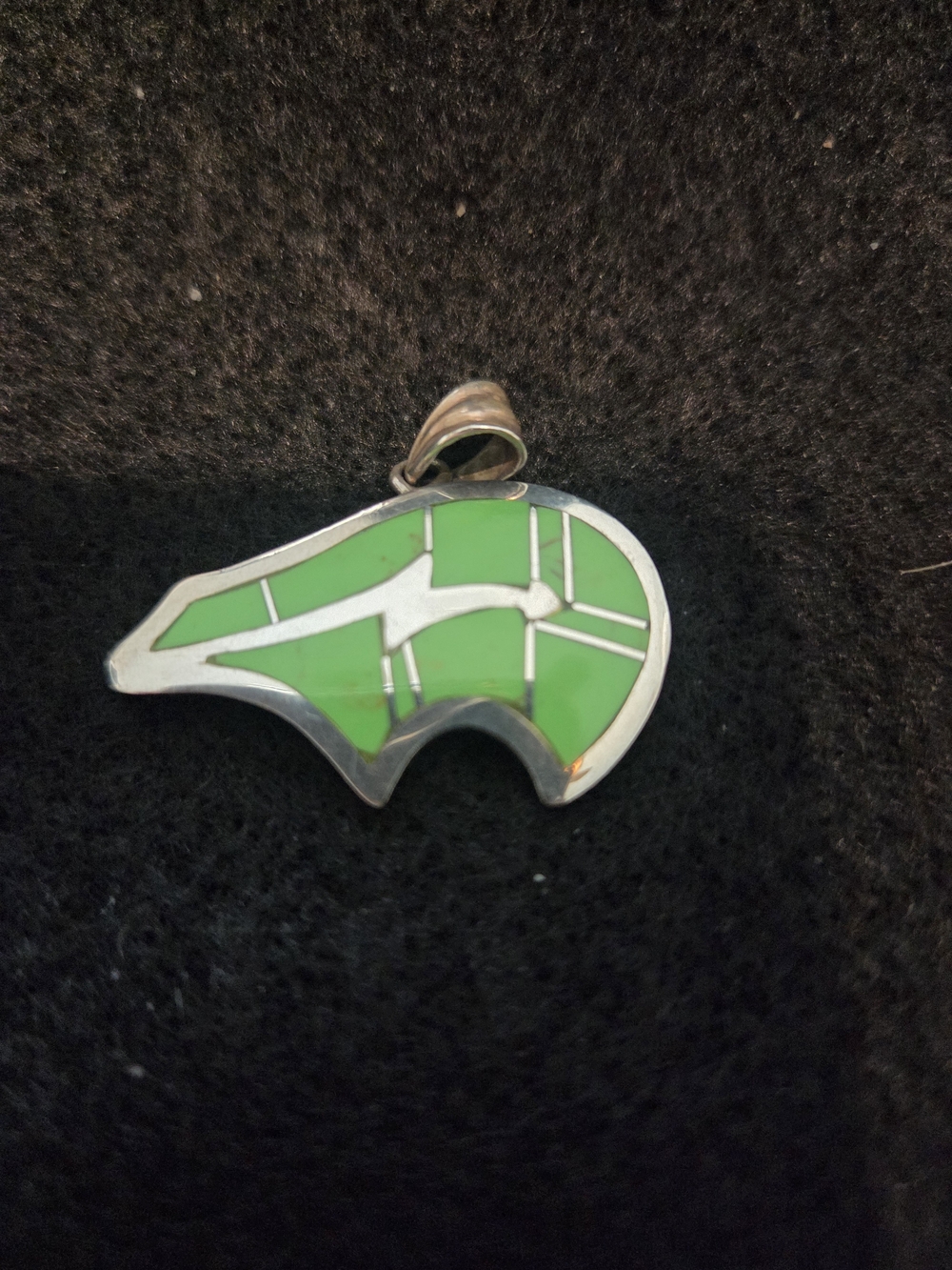 Sterling Silver Turquoise Inlay Bear-Shaped Pendant